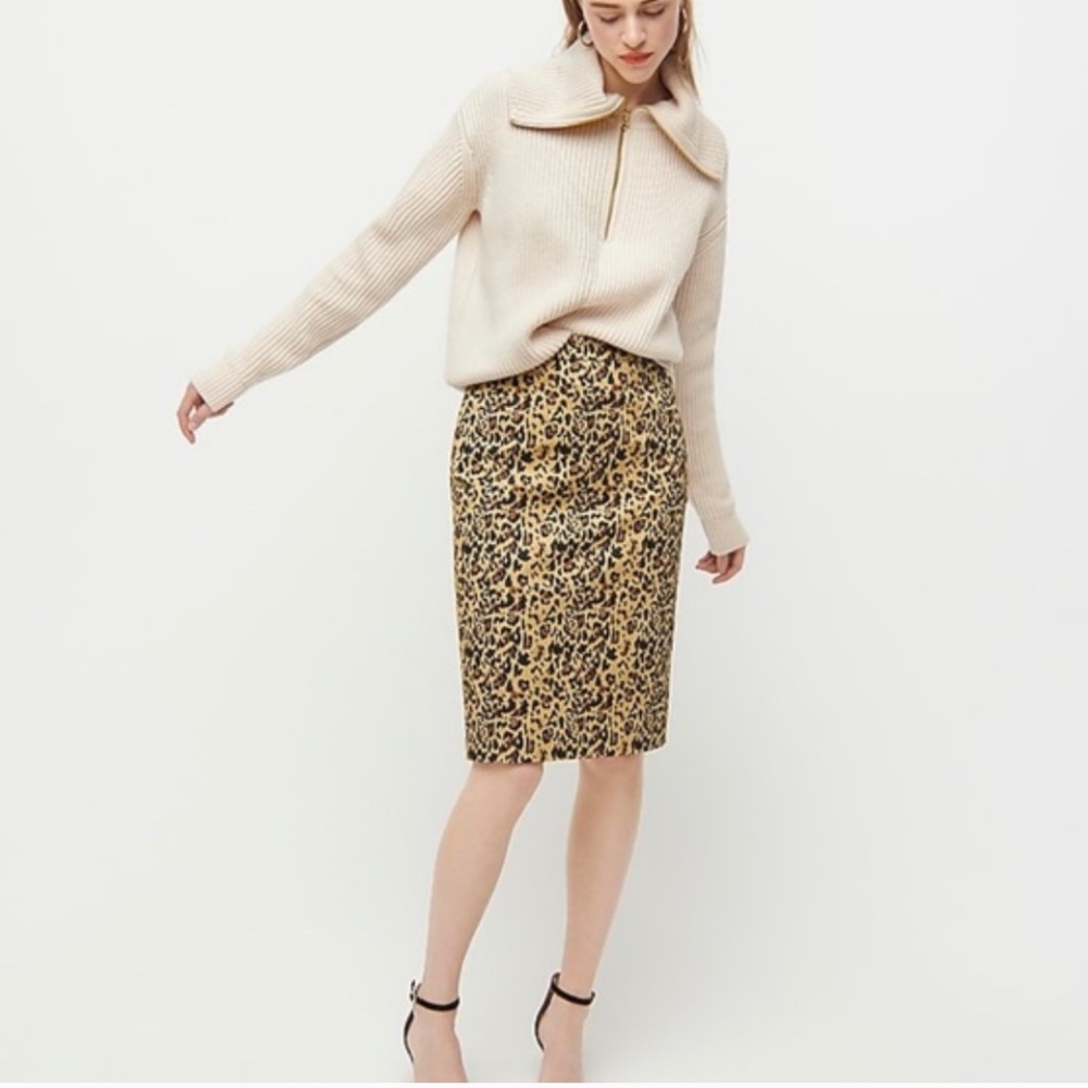 J. CREW GUC 2 Pencil® Leopard-Print Cotton Skirt in Ocelot Multi Size 10